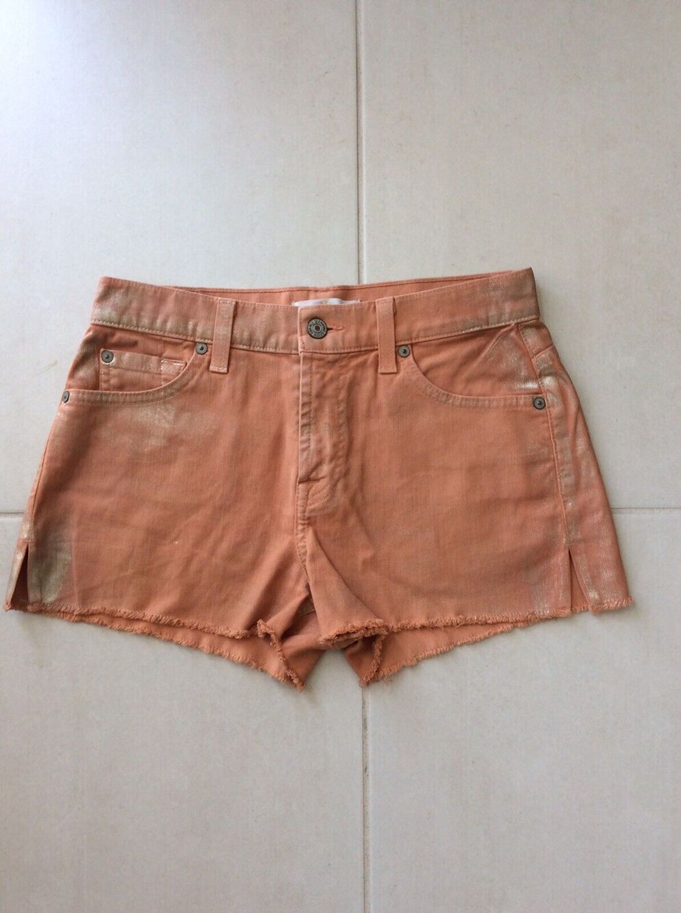 7 For All Mankind Denim Jean Shorts Carlie Metallic Mid Rise Cut Off